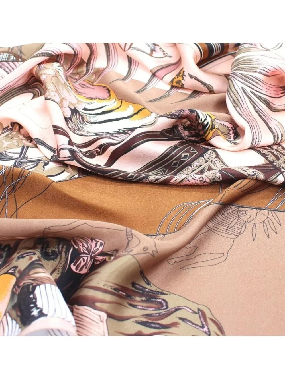 Women's Baby Pink Mulberry Square Scarf for Hair Digital Printed Headscarf Silk